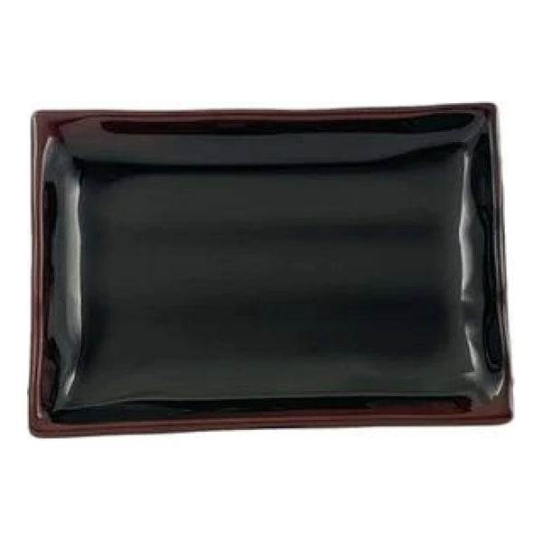 Thunder Group 2408TM Tenmoku 8-1/2" x 5-3/4" Melamine Wavy Rectangular Plate, Pack of 12