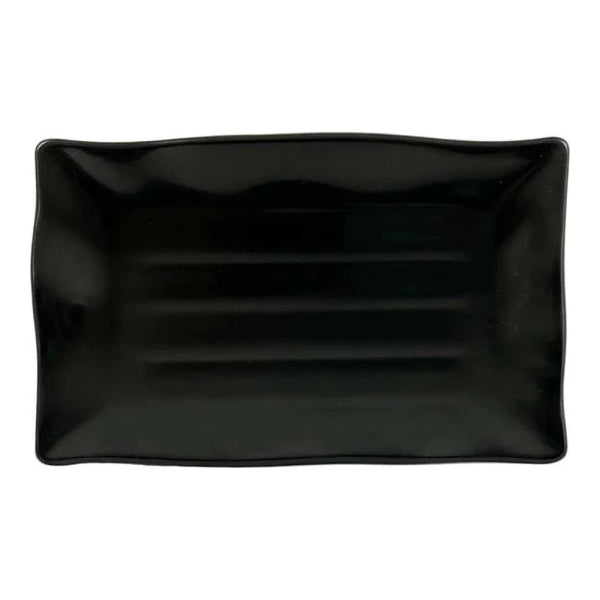 Thunder Group 24120BK Classic Black 11-1/4" x 7-1/4" Melamine Wavy Rectangular Plate, Pack of 12