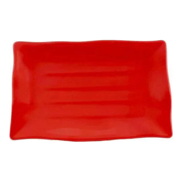 Thunder Group 24120PR Classic Pure Red 11-1/4" x 7-1/4" Melamine Wavy Rectangular Plate, Pack of 12