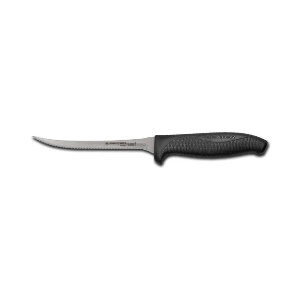 Dexter Russell 24303B SofGrip 5 1/2" Scalloped Utility Knife Black Handle SGL155NSCB-PCP