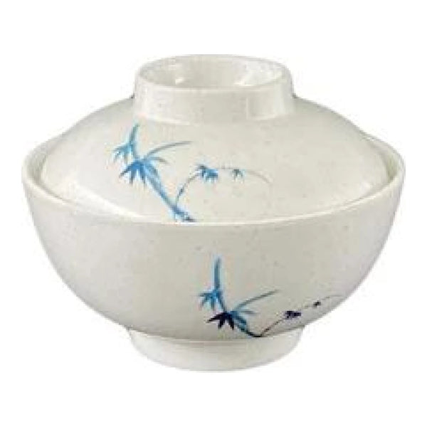 Thunder Group 3506BB Blue Bamboo 10 oz Melamine Rice Bowl with Lid, Pack of 12