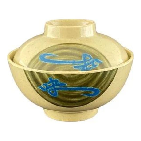 Thunder Group 3506J Wei Blue Bamboo 10 oz Melamine Rice Bowl with Lid, Pack of 12