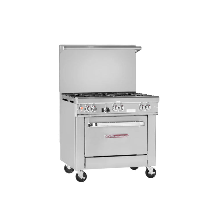 Southbend 4362A Ultimate Natural Gas Range 36”, 6 Non-Clog Burners, Wavy Grates With Convection Oven Base 194000 BTU