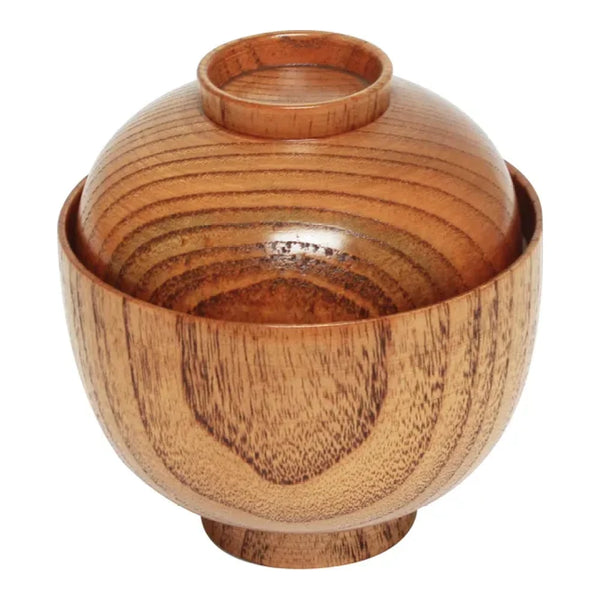 Thunder Group 45-35 Wooden Miso Soup Bowl with Lid 9 oz, Pack of 12