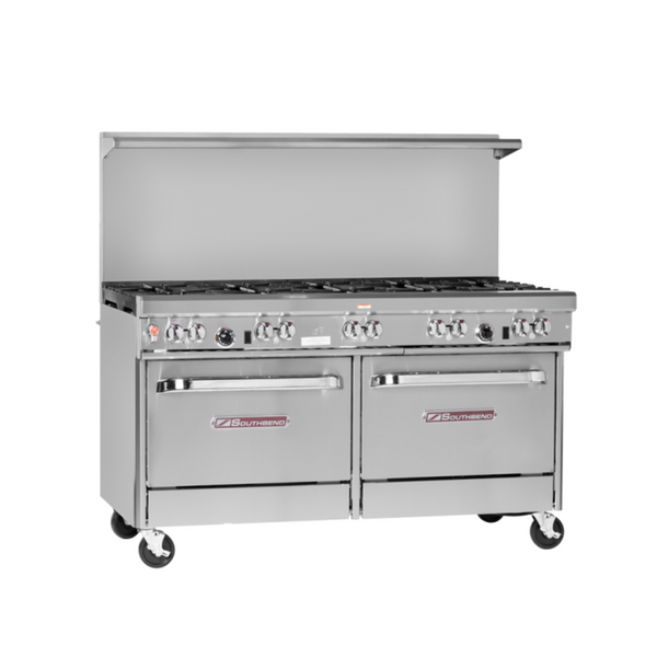 Southbend 4601AA-2R Ultimate Natural Gas Range 60", 6 Non-Clog Burners, 24" Raised Griddle/Broiler With 2 Convection Oven Base 295500 BTU