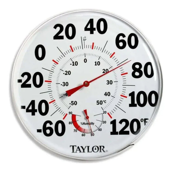 Taylor 497J 12" Dial Metal Thermometer with Hygrometer, -60 to 120 F