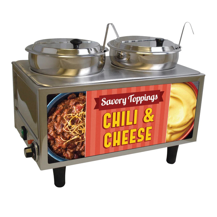 Winco 51072A Benchmark Chili & Cheese Warmer with 2 Ladles and Lids, 120V