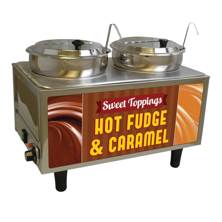 Winco 51072H Benchmark Hot Fudge / Caramel Warmer with 2 Ladles and Lids, 120 V