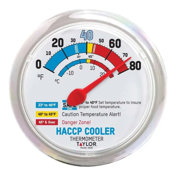 Taylor 5636 6" HACCP Cooler / Freezer Wall Thermometer, 0 - 80 F