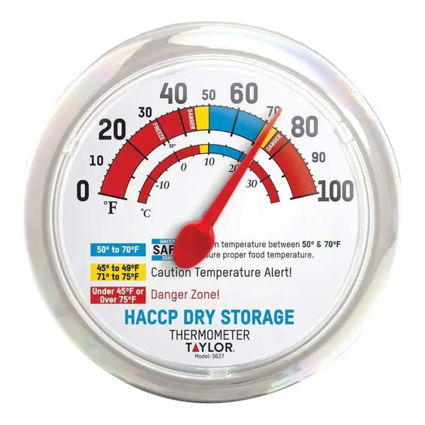 Taylor 5637 6" HACCP Prep / Dry Storage Wall Thermometer, 0 - 100 F