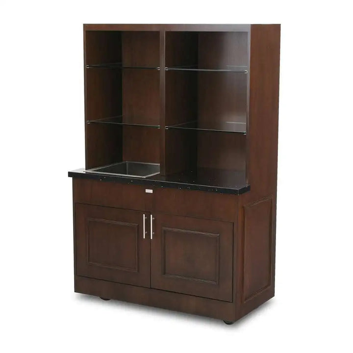 Forbes Industries 5868 72" Hardwood Back Bar, Avonite countertop, wood veneer cabinet w/two Enclosed Storage Sections