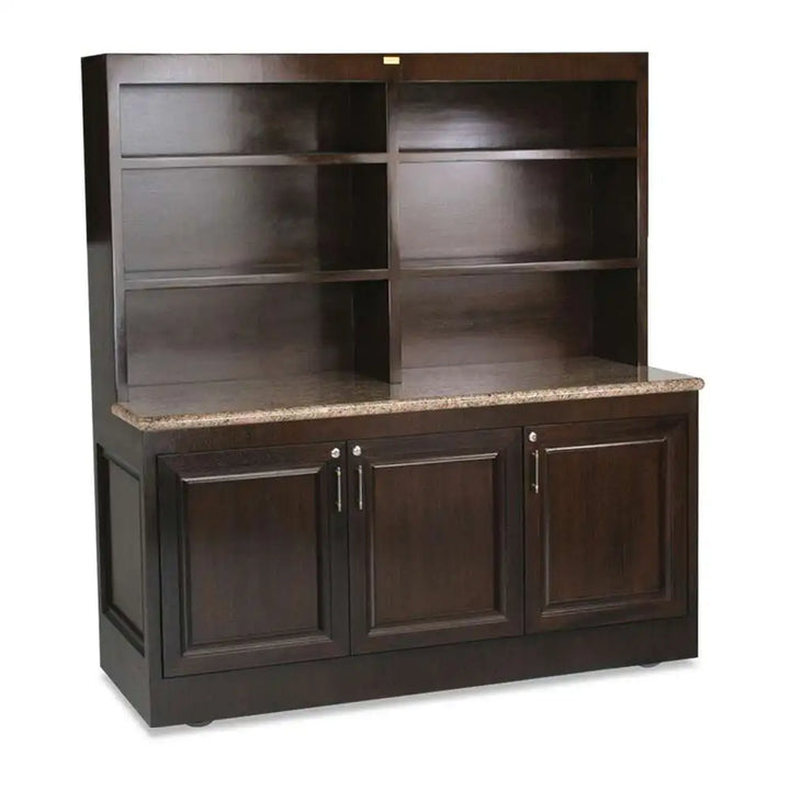 Forbes Industries 5870 72" Hardwood Back Bar, Avonite Countertop Wood Veneer Cabinet W/three Enclosed Storage Sections