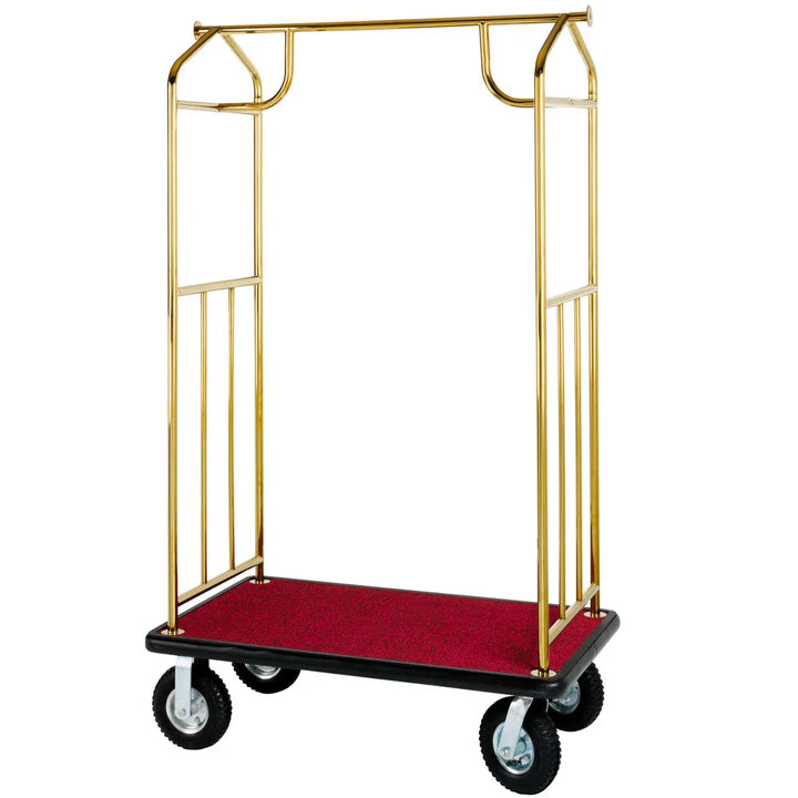 Hospitality 1 Source XDBCBP-6 Transporter Bellman's Cart — Brass- 6" pneumatic wheels