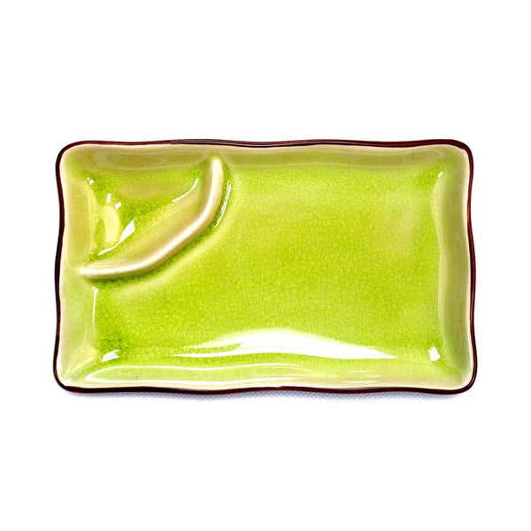 CAC China 666-77-G Rect. Platter W/ Triangular Compartment Golden Green 8" Case of 24 Pcs