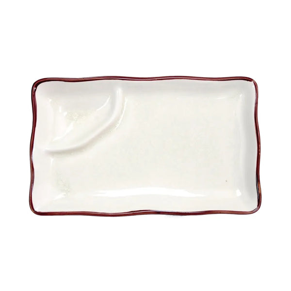 CAC China 666-77-W Rect. Platter W/ Triangular Compartment Creamy White 8" Case of 24 Pcs