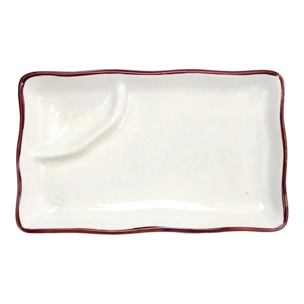 CAC China 666-77-W Rect. Platter W/ Triangular Compartment Creamy White 8" Case of 24 Pcs