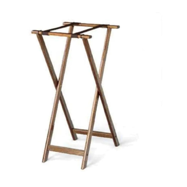 Forbes Industries 6861-EN 18" Solid Oak Tray Stand - Extra Tall (36") - Black Stain Finish w/Black Poly Straps - The Horecastore