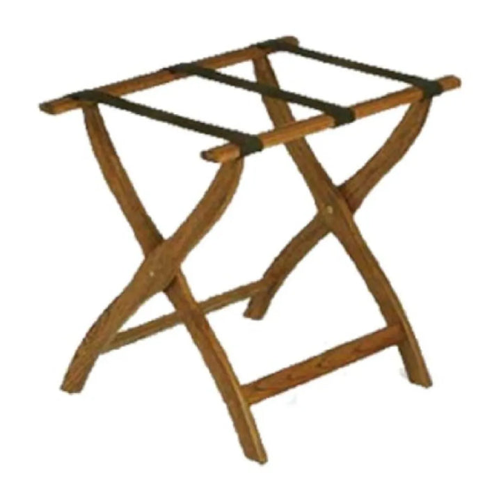 Forbes Industries 904-MO 24" Oak Luggage Rack, Medium Finish, With Brown Poly Straps - The Horecastore