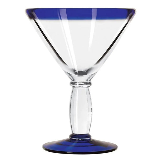 Libbey 92305 10 oz. Aruba Customizable Martini Glass with Cobalt Blue Rim and Base - Case of 12 Pcs