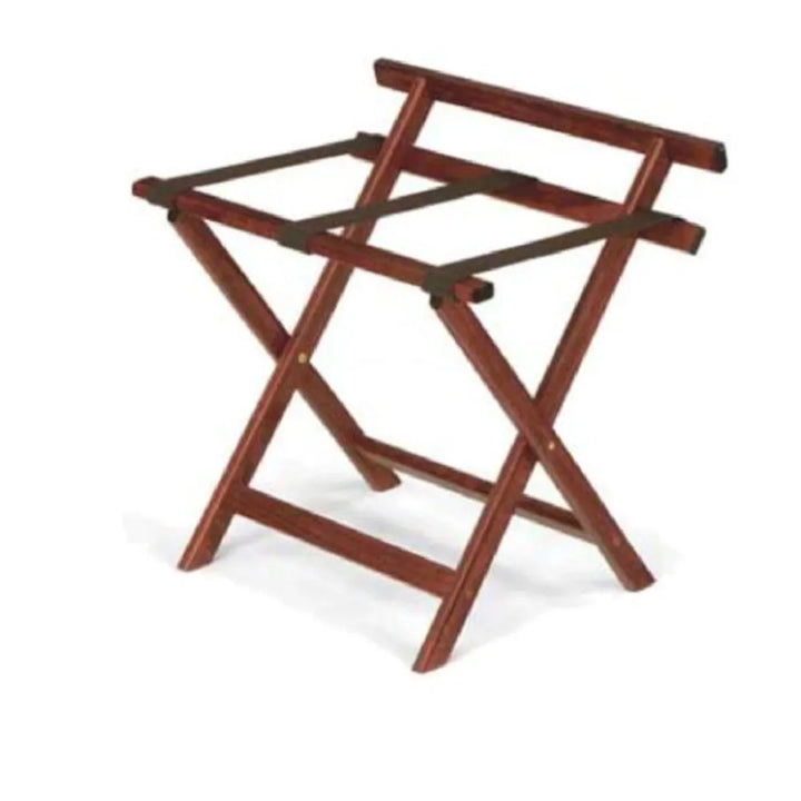 Forbes Industries 932-CY 24" Hardwood Luggage Rack, Cherry Finish, With Back Bar and Brown Poly Straps - The Horecastore