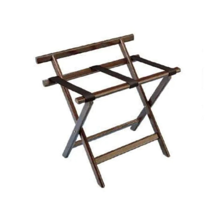 Forbes Industries 932-DO 24"Oak Luggage Rack, Dark finish, With Back Bar and Brown Poly Straps - The Horecastore