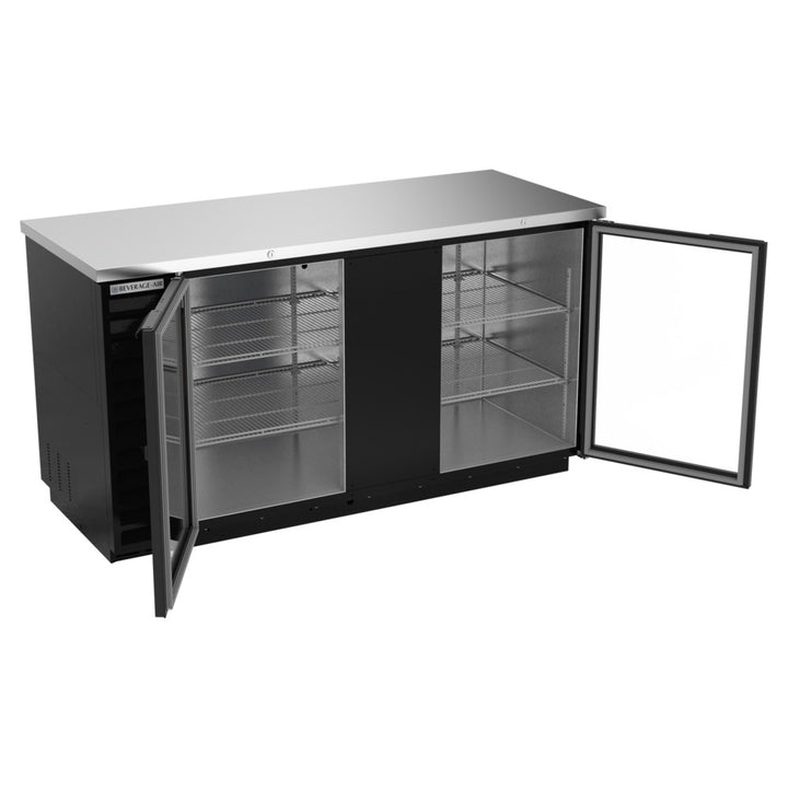 Beverage-Air BB68HC-1-FG-B 69" Black Counter Height Glass Door Food Rated Back Bar Refrigerator