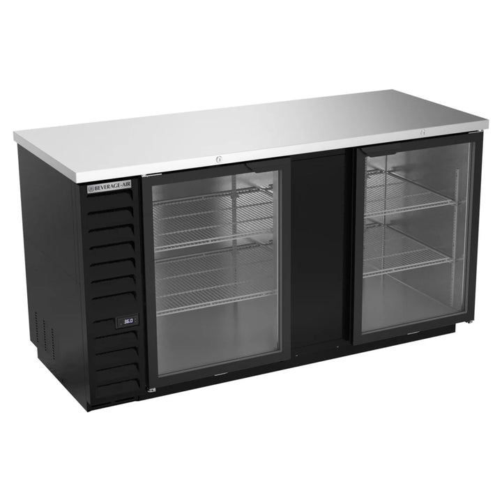 Beverage-Air BB68HC-1-FG-B 69" Black Counter Height Glass Door Food Rated Back Bar Refrigerator