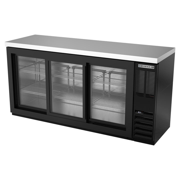 Beverage-Air BB72HC-1-F-GS-B-27 72" Black Counter Height Sliding Glass Door Food Rated Back Bar Refrigerator