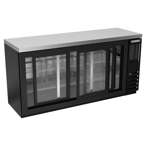 Beverage-Air BB72HC-1-F-GS-B-27 72" Black Counter Height Sliding Glass Door Food Rated Back Bar Refrigerator