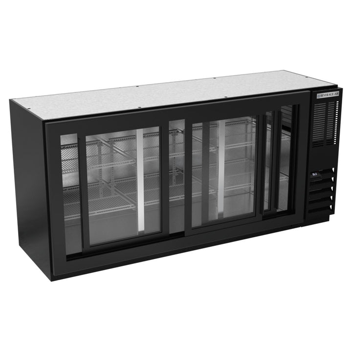 Beverage-Air BB72HC-1-F-GS-B 72" Black Underbar Height Sliding Glass Door Food Rated Back Bar Refrigerator