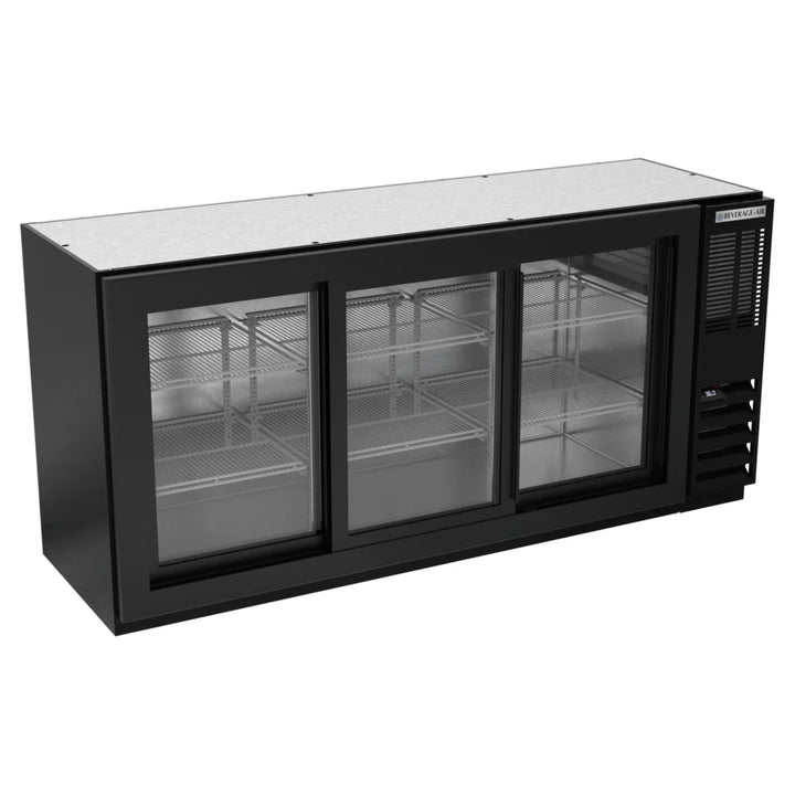 Beverage-Air BB72HC-1-F-GS-B 72" Black Underbar Height Sliding Glass Door Food Rated Back Bar Refrigerator