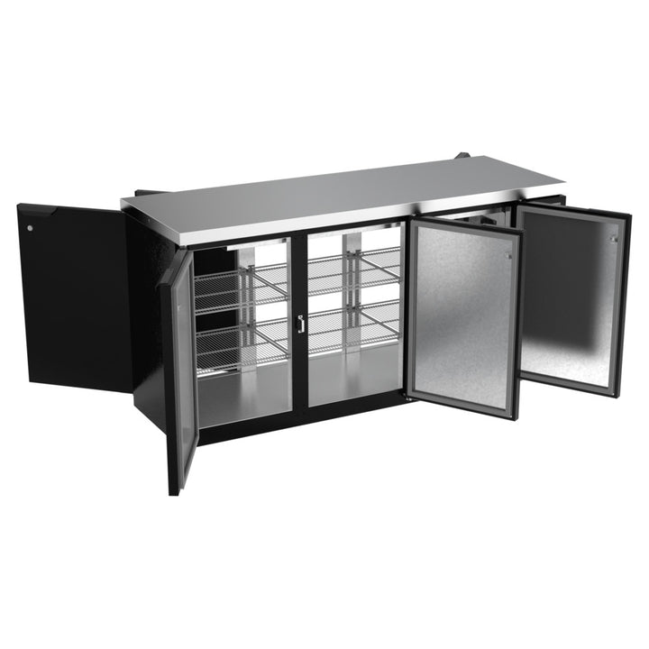 Beverage-Air BB72HC-1-F-G-PT-B-27 72" Black Counter Height Solid Door Food Rated Pass Through Back Bar Refrigerator