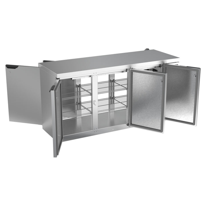 Beverage-Air BB72HC-1-F-PT-S-27 72" Stainless Steel Counter Height Solid Door Food Rated Pass Through Back Bar Refrigerator