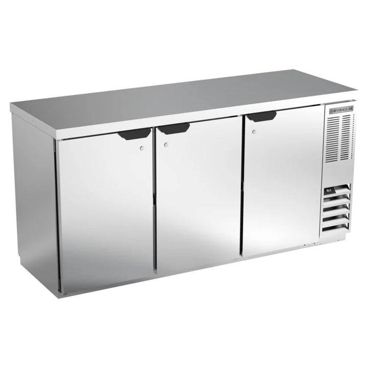 Beverage-Air BB72HC-1-F-PT-S-27 72" Stainless Steel Counter Height Solid Door Food Rated Pass Through Back Bar Refrigerator