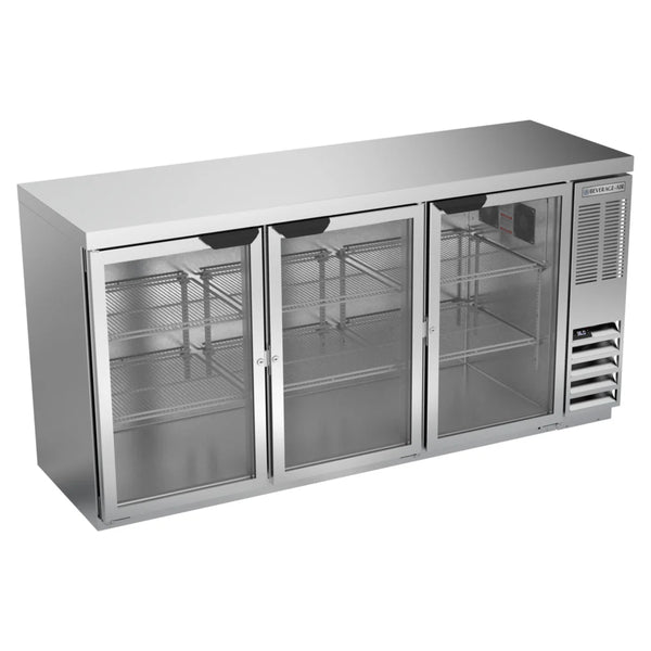 Beverage-Air BB72HC-1-FG-S-27 72" Stainless Steel Counter Height Glass Door Food Rated Back Bar Refrigerator