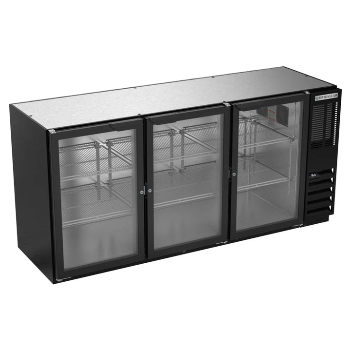 Beverage-Air BB72HC-1-G-B 72" Black Underbar Height Glass Door Back Bar Refrigerator