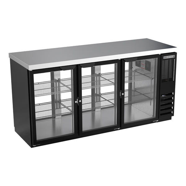 Beverage-Air BB72HC-1-G-PT-B-27 72" Black Counter Height Glass Door Pass Through Back Bar Refrigerator