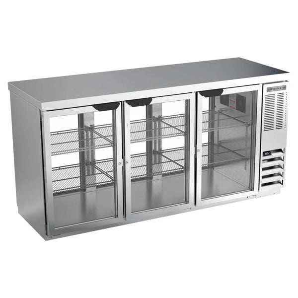 Beverage-Air BB72HC-1-G-PT-S-27 72" Stainless Steel Counter Height Glass Door Pass Through Back Bar Refrigerator