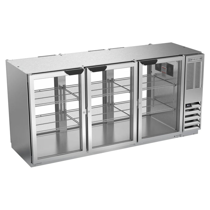 Beverage-Air BB72HC-1-G-PT-S 72" Stainless Steel Underbar Height Glass Door Pass-Through Back Bar Refrigerator