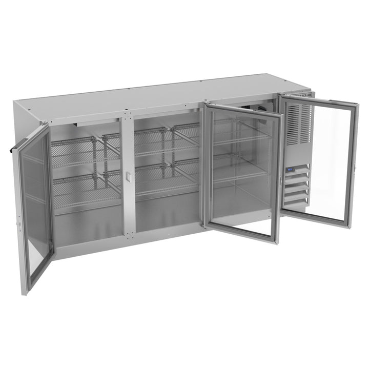 Beverage-Air BB72HC-1-G-S 72" Stainless Steel Underbar Height Glass Door Back Bar Refrigerator