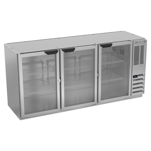 Beverage-Air BB72HC-1-G-S 72" Stainless Steel Underbar Height Glass Door Back Bar Refrigerator