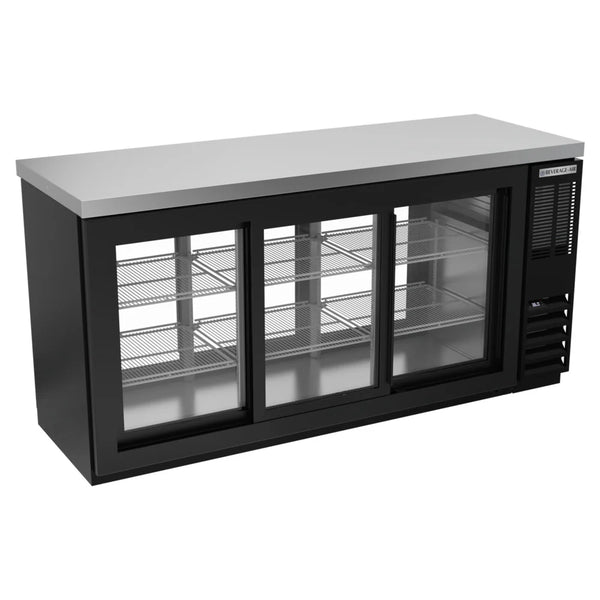 Beverage-Air BB72HC-1-GS-F-PT-B-27 72" Black Counter Height Sliding Glass Door Food Rated Back Bar Refrigerator