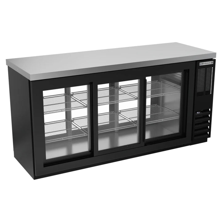 Beverage-Air BB72HC-1-GS-F-PT-B-27 72" Black Counter Height Sliding Glass Door Food Rated Back Bar Refrigerator