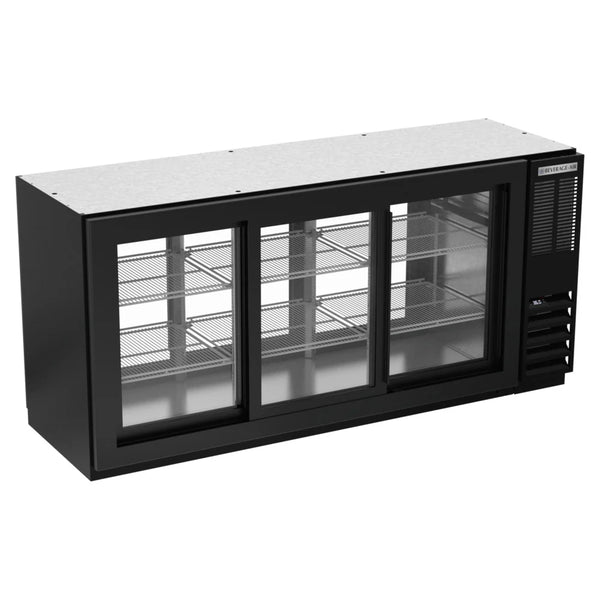 Beverage-Air BB72HC-1-GS-F-PT-B 72" Black Underbar Sliding Glass Door Food Rated Pass Through Back Bar Refrigerator