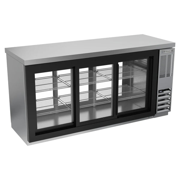 Beverage-Air BB72HC-1-GS-F-PT-B-27 72" Stainless Steel Counter Height Sliding Glass Door Food Rated Back Bar Refrigerator