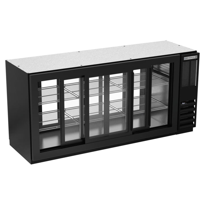 Beverage-Air BB72HC-1-GS-PT-B 72" Black Underbar Height Glass Door Pass Through Back Bar Refrigerator