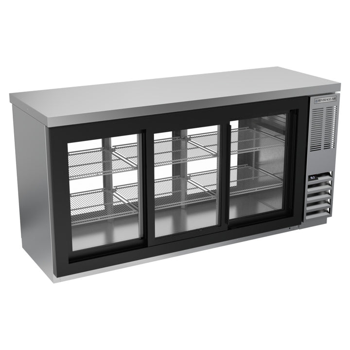 Beverage-Air BB72HC-1-GS-PT-S-27 72" Stainless Steel Counter Height Glass Door Pass Through Back Bar Refrigerator