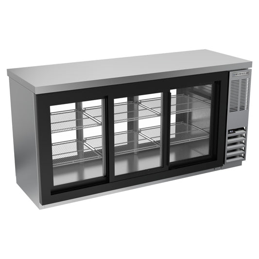 Beverage-Air BB72HC-1-G-PT-S-27 72" Stainless Steel Counter Height Glass Door Pass Through Back Bar Refrigerator