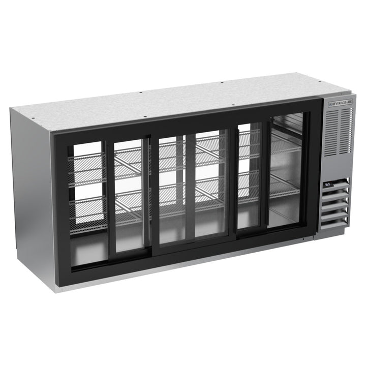 Beverage-Air BB72HC-1-GS-PT-S 72" Stainless Steel Underbar Height Glass Door Pass Through Back Bar Refrigerator