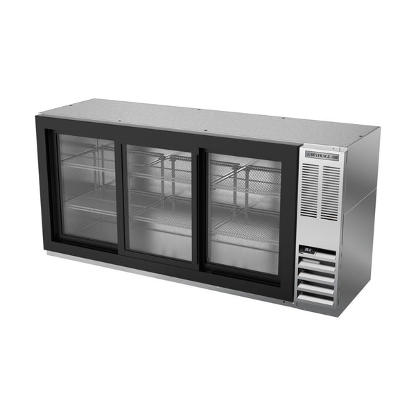 Beverage-Air BB72HC-1-F-GS-S 72" Stainless Steel Counter Height Sliding Glass Door Food Rated Back Bar Refrigerator